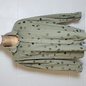 Lucky Green Craps High Roller Corduroy Button-Down Dice Shirt 100 % Cotton Large